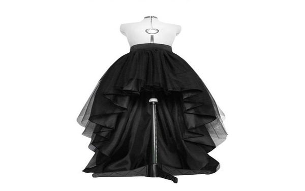 Gonna in tulle nero alto basso Orlo asimmetrico Tutu Abito da sposa a strati Abito da sposa Vita pieghettato Prom Gala Elegante Saia 2106291620417