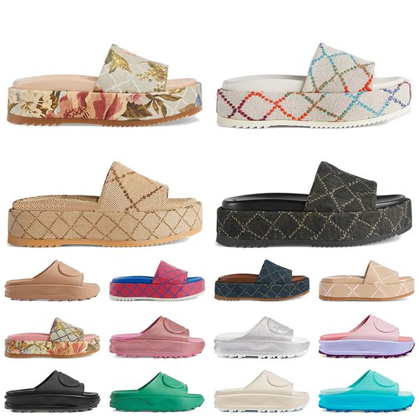 Vendita all'ingrosso famosa piattaforma in tela sandali firmati sandali da donna in gomma plate-forme pantofole di lusso donna diapositive piatte rosa beige mocassini da spiaggia scarpe dhgate sliders