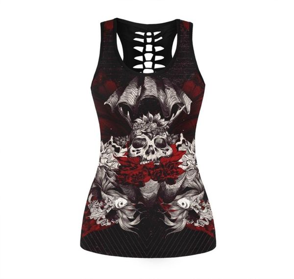 Nuove donne fitness sportivo senza maniche canotta 3d fiore teschio stampato canottiere top stile gotico femminile sexy sottile abbigliamento vintage Y14433398