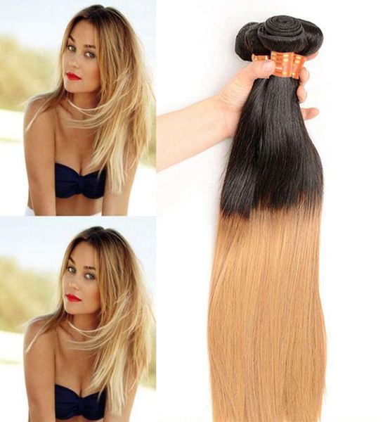 Ombre brasiliane diritte capelli biondi umani 4 pacchi bicolore 1B27 tessuto dei capelli vergini Ombre economici miele biondo capelli umani Extensio7588187