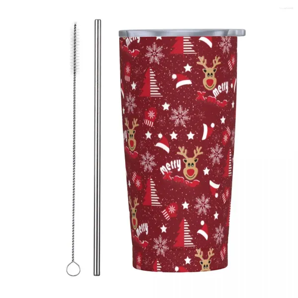 Tumblers Merry Noel Kar Taneleri Ağaçları Ren Geyiği Tumbler ile Hasır Geyik Geyik Paslanmaz Çelik Bardak Soğuk 20oz için Yalıtımlı