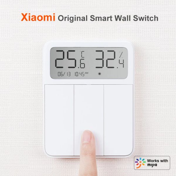 Steuern Sie den Original-Xiaomi-Mijia-Smart-Wandschalter mit 3/2/1 Tasten und Bildschirmanzeige, Temperatur und Luftfeuchtigkeit, drahtlose Fernbedienung für Mi Home