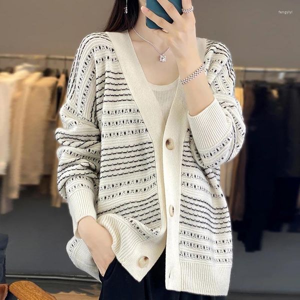 Malhas femininas vendendo cardigan com decote em v camisola de lã casual malha solta linda escrava manga comprida