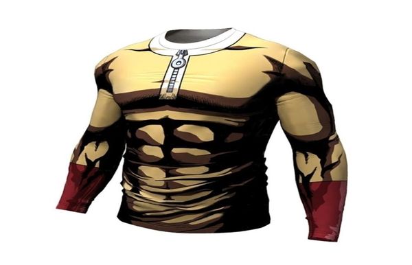 One Punch Man Magliette da corsa da uomo Compressione Camicie strette Palestra magliette da allenamento sportive bodybuilding Maniche lunghe abbigliamento maschile Y20068350110