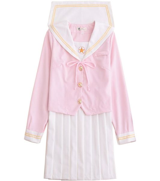 Japanische Schuluniform Cosplay Damen Sakura Hellrosa Tops Weißer Faltenrock JK Uniform Mädchen Japanischer Matrosenanzug7031763