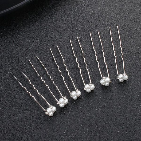 Fermagli per capelli 6 pezzi Moda a forma di U Pin Barrette Clip Forcine per capelli Perla simulata Accessori per tiara da sposa Strumenti per la progettazione di acconciature da sposa