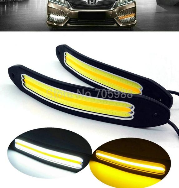 Nova Chegada Flexível À Prova D 'Água Branco e Amarelo Luz Da Cabeça Do Carro COB LED Luzes Diurnas DRL Luzes de Nevoeiro com Sinal de Volta lig2513916