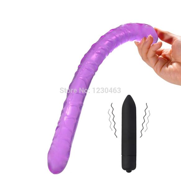 Proiettile vibratore a 10 funzioni per donne Lesbiche lungo doppio dildo cazzo flessibile morbido vaginale vibratore anale butt plug giocattoli del sesso MX1912181474577