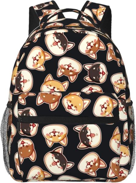 Rucksack süßer Shiba Inu Hund auf schwarzem Hintergrund Leichter Laptop -Rucksack für Frauen Männer College Bookbag Casual Daypack Reisetasche