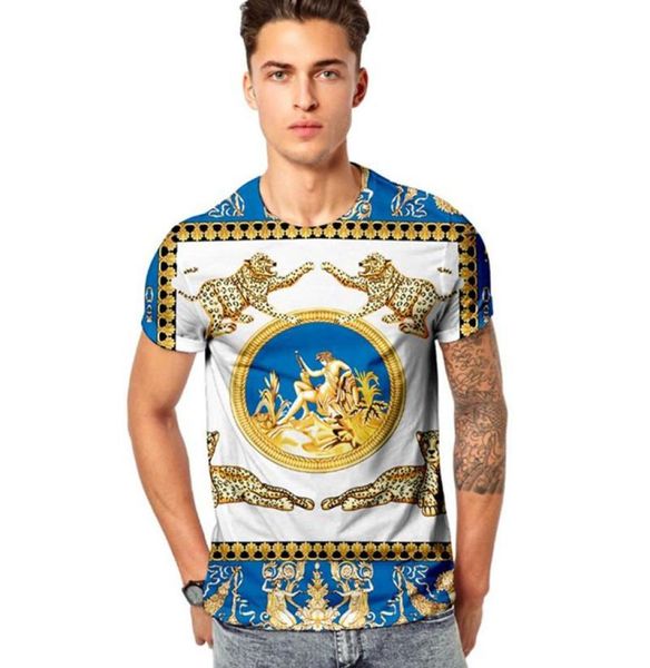 Homens ouro leopardo impressão tshirts retro dos desenhos animados nobre magro casual manga curta de alta qualidade marca clube festa streetwear camisetas topos siz1839021