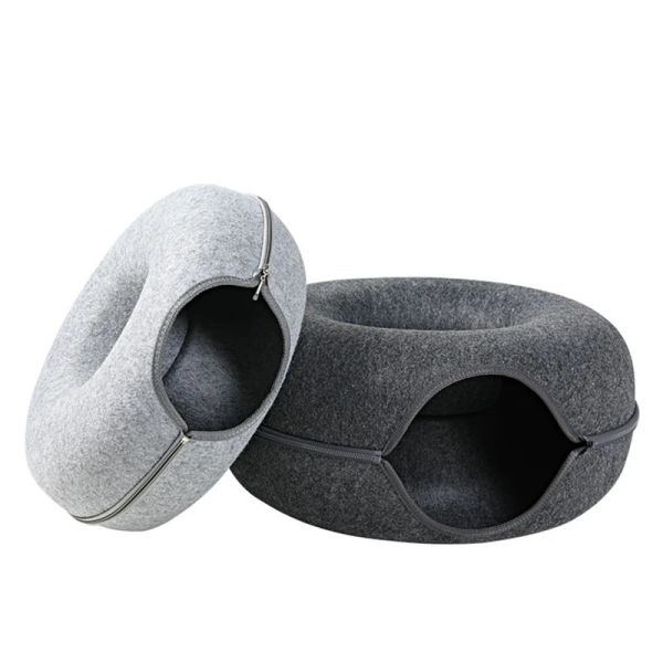 Tapetes de feltro redondos para cama de gato, quentes e aconchegantes para tubo de túnel de gato, pequeno esconderijo para animais de estimação, design destacável, fácil de limpar, 20 