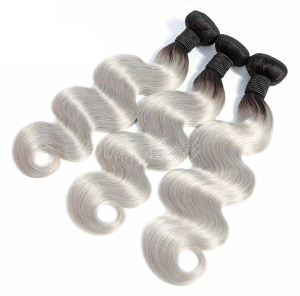 Fasci di tessuto per capelli umani economici peruviani 3 pezzi Un set 1BGrey doppio colore estensioni dei capelli dell'onda del corpo Capelli umani vergini 1224inc9948677