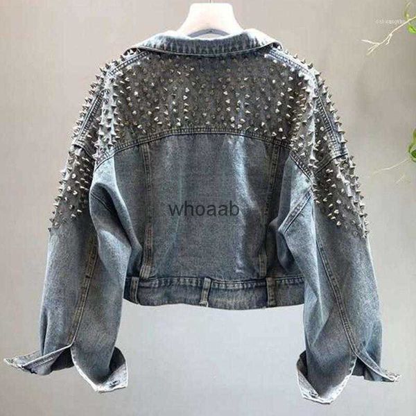 Damenjacken Jacken YingYuanFang Fashion Fledermausärmel Heavy Work Rivet Short Washed Denim Jacket1 240301