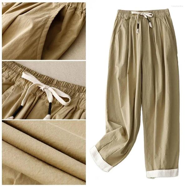 Pantaloni da donna Comodi pantaloni primaverili Elegante coulisse a gamba larga con tasche Retro casual per l'abbigliamento estivo da spiaggia