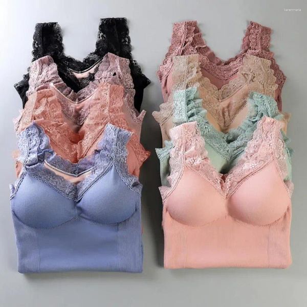 Camisoles tanques feminino tanque superior fibra de poliéster renda acolchoada com decote em v grosso quente fino ajuste para senhoras de outono