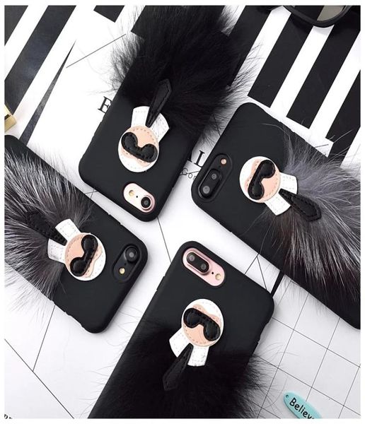 3pieceslot Custodia 3D Lafayette Cover per iPhone 7 7 Plus 6 6s 6plus Mr KarlLagerfeld Pelle di pelliccia per Apple Phone Cover posteriore nera4122763