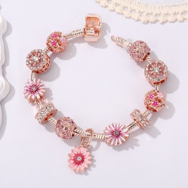 Neue Großhandel Kleine Daisy Blume Armbänder Stil Große Loch Perle Rose Gold Diy Perlen Armbänder Marke Designer Luxus neue Schmuck