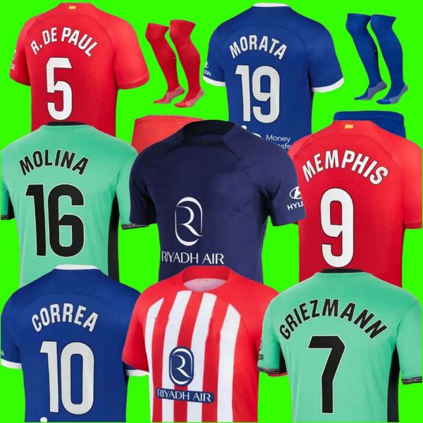 Maglie da calcio Atletico Madrid GRIEZMANN 23 24 120 ° anniversario 2023 2024 M.LLORENTE KOKE SAUL Correa LEMAR Maglia da calcio Uomo Bambini Kit Set Uniformi