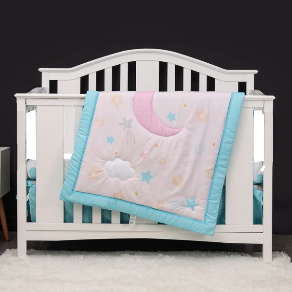 Комплект постельного белья для детской кроватки из 3 предметов для мальчиков и девочек, включая стеганое одеяло, простыню для кроватки, простыню, юбку для кроватки, ерш 240220