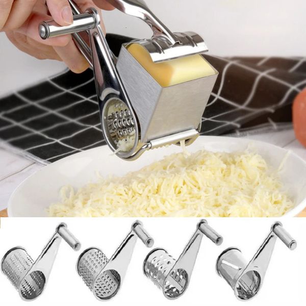 431 Set di tamburi Grattugia rotativa per formaggio Affettatrice a mano in acciaio inossidabile Macina burro da cucina, noci, cioccolato 240226