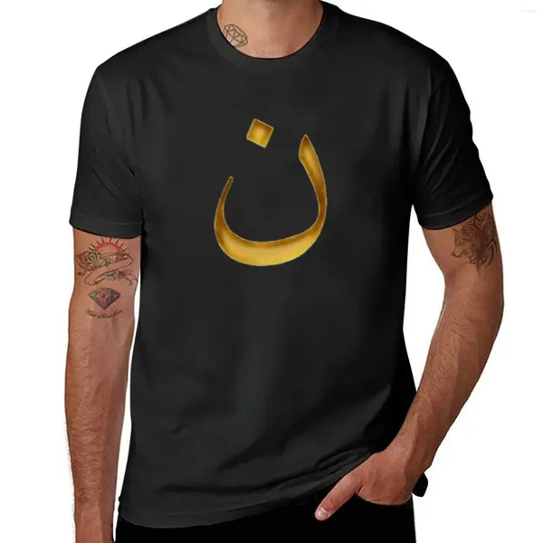 Мужские топы на бретелях, золотая футболка с буквой N (арабская буква N), забавная футболка, милая одежда, рубашки