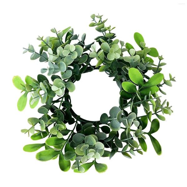 Flores decorativas artificial eucalipto grinalda vela anel decoração redondo castiçal pilar titular boho para sala de jantar cozinha