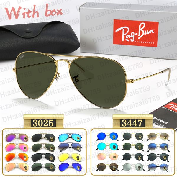 Klassische Flugbrille RB 3025 Sonnenbrille Cool 3447 RB Sonnenbrille Großer Metallrahmen Grün Klassische Klassiker G-15 polarisierte UV400-Glaslinse hohe Qualität mit Originalbox