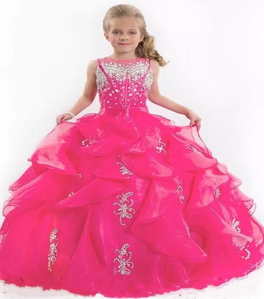 2023 Bonito Glitz Little Girl039s Pageant Vestidos Crianças Princesa Brilhante Pesado Frisado Crianças Flor Menina Vestido Fúcsia Crianças Prom P3999497