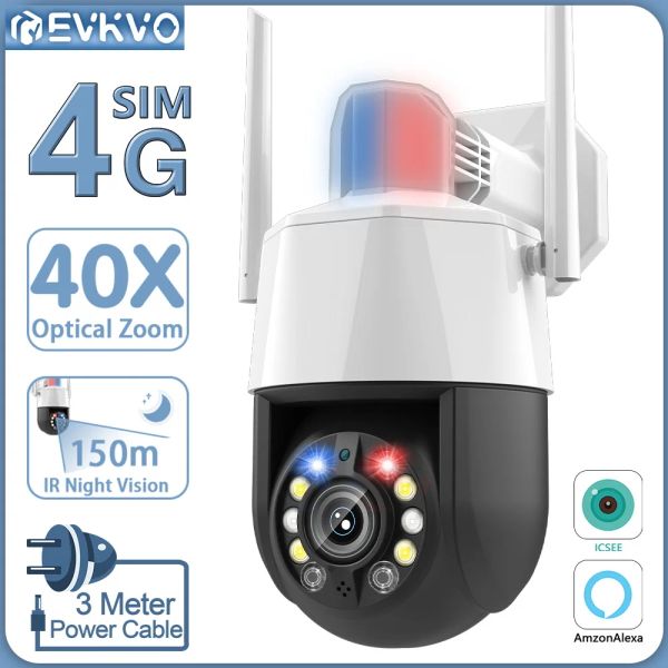 Kontrol Evkvo 4K 8MP 4G Dış Mekan Kamera 40X Optik Zoom AI İnsan İzleme WiFi Güvenlik Gözetim PTZ Kamera 150m Gece Görüşü ICSEE