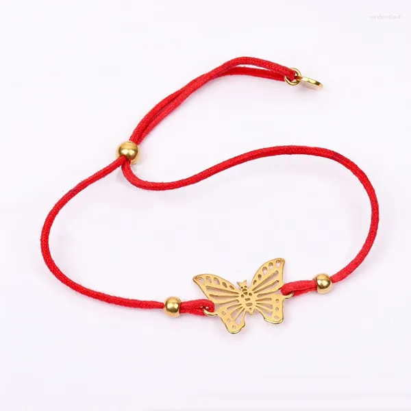 Link pulseiras moda charme pulseira cor de ouro latão oco retro borboleta tecer corda corrente pulseira ajustável feminino