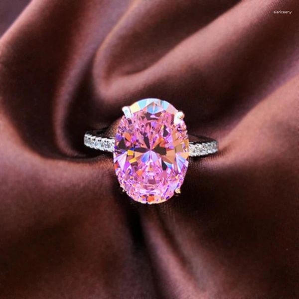 Anéis de cluster charme rosa aaaaa zircão anel de dedo 925 prata esterlina festa de casamento banda para mulheres homens promessa noivado jóias presente