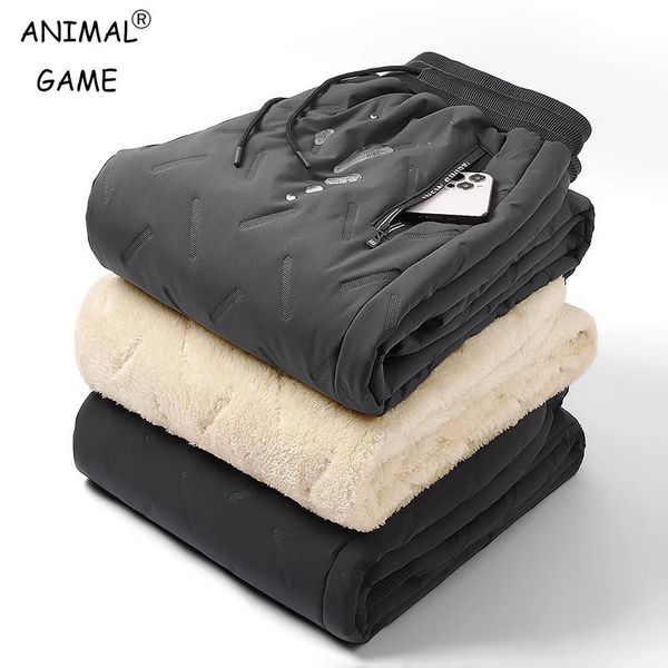 Kış zip cepleri kalın polar eşofmanlar erkek joggers siyah gri pamuklu pamuklu pantolon erkek su geçirmez termal pantolon 7xl 240227