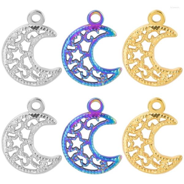 Pingente colares de aço inoxidável oco encantos lua estrela ouro prata cor diy colar para mulheres jóias fazendo pulseiras artesanato suprimentos