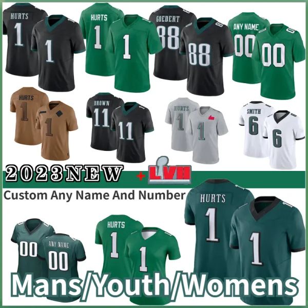 1 Jalen, futbol formalarını incinir AJ Brown Devonta Smith Kelly Green Jason Kelce Haason Custom Jersey Erkek ve Kadın Gençlik Boyutları 4xl