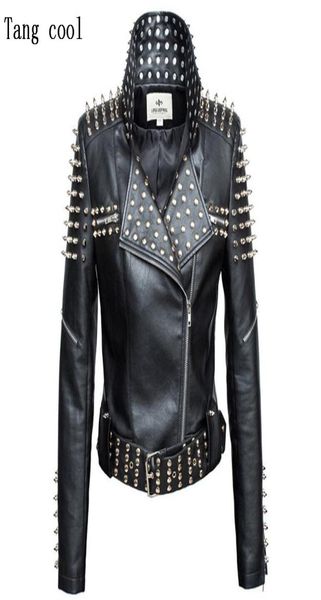 Novo 2021 outono moda feminina rebite motocicleta plutônio couro falso spike cravejado jaqueta outerwear streetwear jaquetas7944514