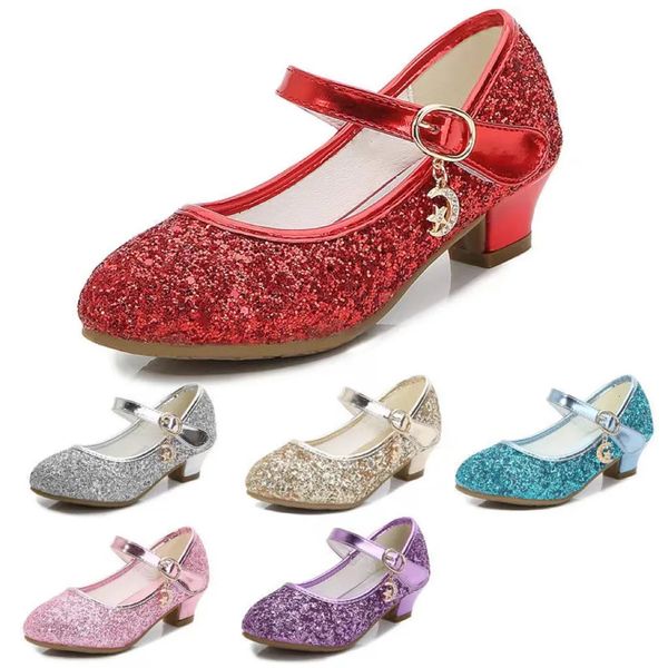 Meninas sapatos crianças salto alto glitter cristal sandálias moda fivela crianças princesa sapato de dança estudante desempenho sapatos de couro 240219