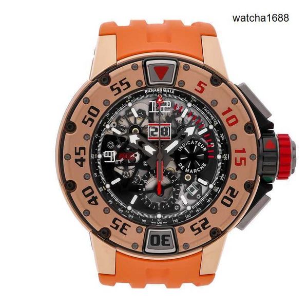 Часы с бриллиантами Дизайнерские наручные часы RM Наручные часы RM032 RM032 Flyback Chronograph Diver Auto Gold Мужские часы Rg