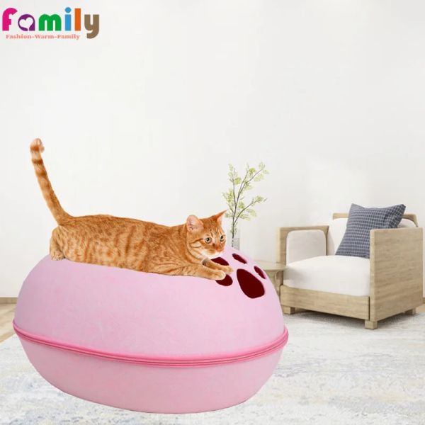 Tappetini 1pc Feltro Nido di Gatto Feltro Artificiale Casa Gatti Sacco a Pelo con Cuscino Nido Guscio d'Uovo Staccabile Traspirante Semi Chiuso Grotta per Animali Domestici