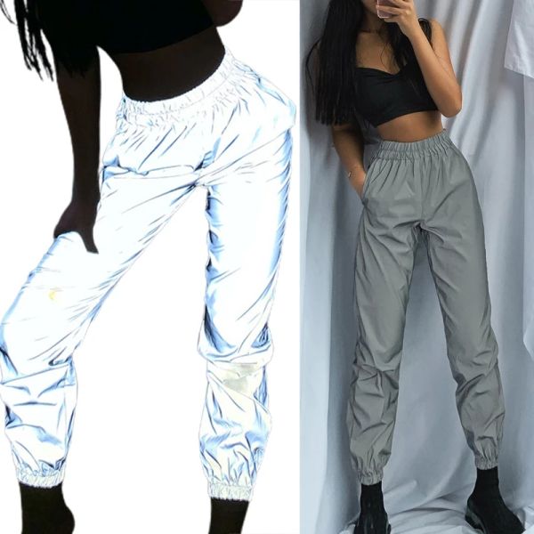 Hosen Frauen Männer reflektierende Joggerhose hohe Sichtbarkeit Windbrecher Jogginghose Hip Hop Night mit Baggy Lose Hosen Neue Artikeln