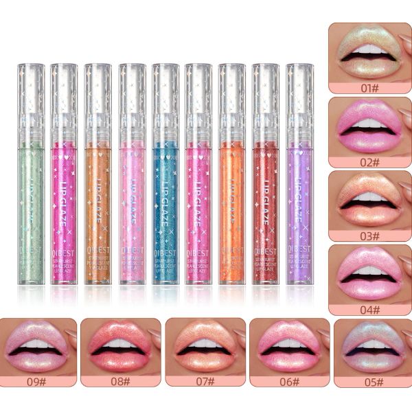 Setzt QIBEST 9 Farben Lipgloss, langlebig, glitzernder Lippenstift, flüssig, wasserfest, spendet Feuchtigkeit, leuchtender Lipgloss, Make-up, Glanz, Lippenglasur