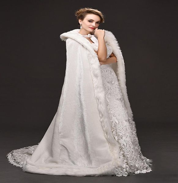 Mantello da sposa in pelliccia sintetica invernale da guerra Involucri caldi con cappuccio Lunghezza fino al pavimento Giacca Abaya perfetta per giacca da sposa Avvolge il mantello CPA16163615039