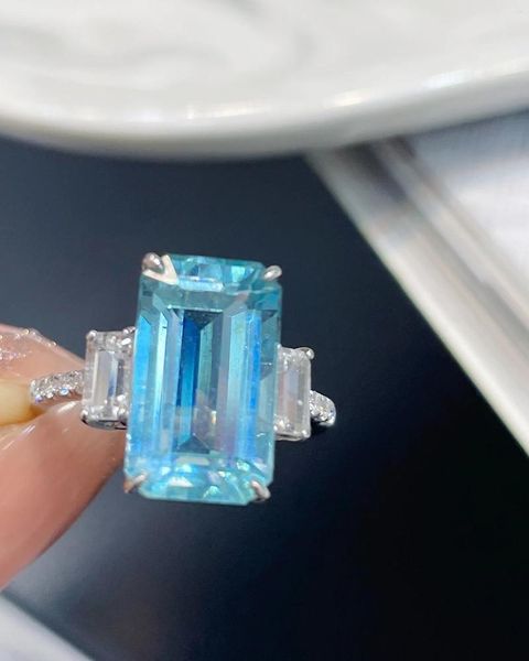 Cluster Anéis LR Aquamarine Anel Fine Jewelry Pure 18K Ouro Natural 5.305ct Pedras Preciosas Azuis para Mulheres Presentes de Aniversário