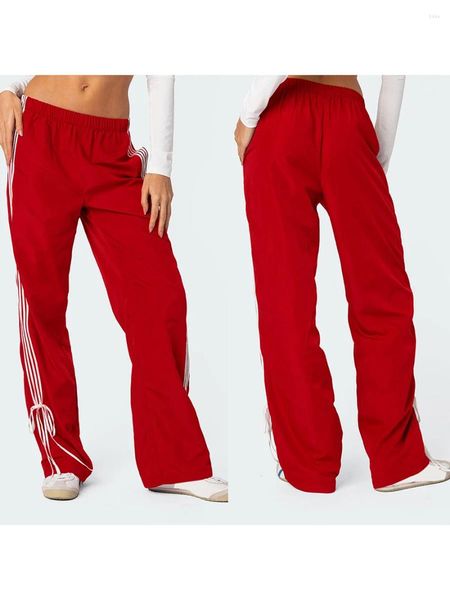 Calças femininas Mulheres largas perna pára-quedas y2k cintura elástica baggy moda listra lateral e gravata borboleta sweatpants