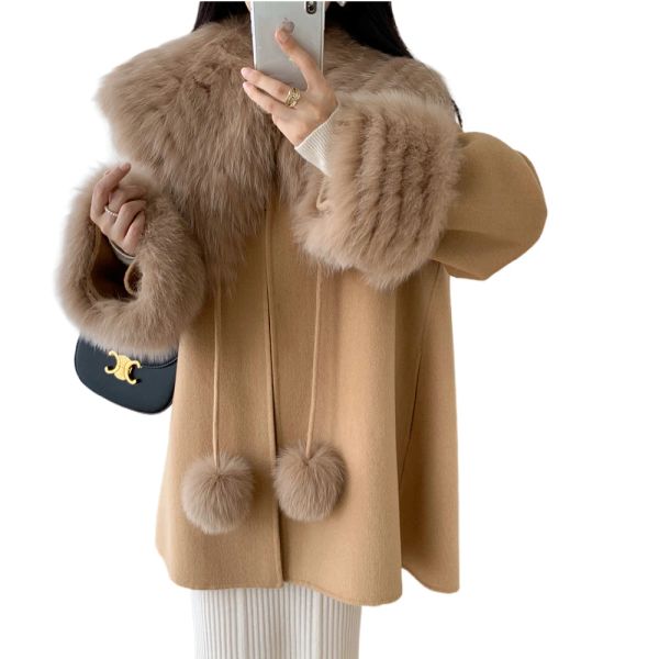 Pelliccia autunno e inverno 2023 Nuovo Collaio Follo Follo Follo Capo a doppia faccia di lana Cashmere Coat Women's Fur's Coat Young Young