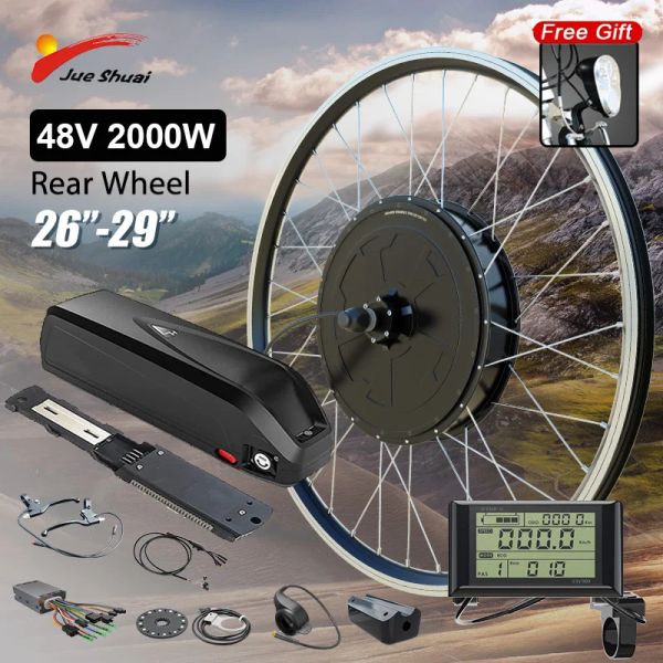 Bicicleta poderosa 2000w gearless hub motor ebike kit 48v 13ah24ah hailong bateria diy kit de bicicleta elétrica para mountain bike 26 