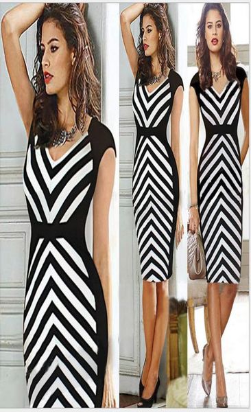 Plus size zebra listrado bainha com decote em v vestido de festa feminino vestido de trabalho gelo senhora preto branco lápis vestido estilo verão até 2xl1136229