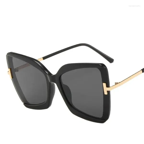 Солнцезащитные очки в европейском и американском стиле INS в большой оправе с буквой Т для женщин, ослепительные цвета, модная бабочка «кошачий глаз»