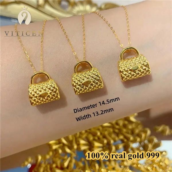 Viticen real 999 ouro puro 24k saco pingente colar presente requintado para mulher luxo moda jóias finas 240227