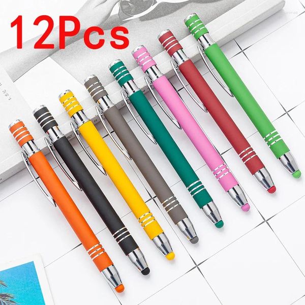 12Pcs Glue Spraying Touch Screen Ballpoint Pen Wholesale Push Aluminum Rod Handwriting Capacitor
