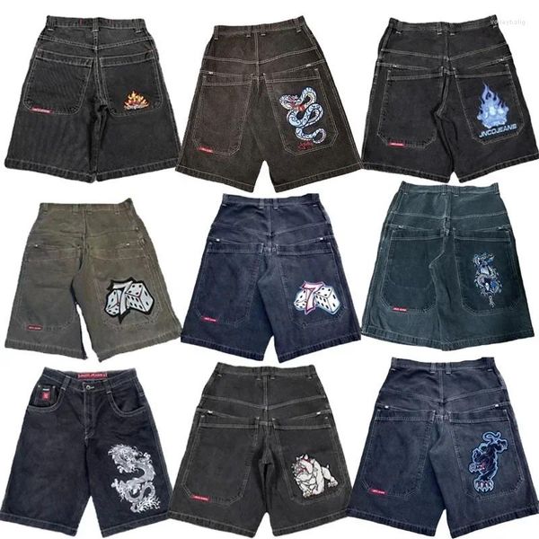 Damen Jeans 2024 JNCO Shorts Y2K Hip Hop Tasche Baggy Denim Gym Männer Frauen Sommer Harajuku Gothic Basketball Streetwear